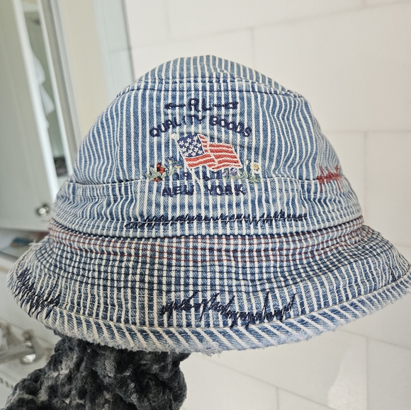 Ralph Lauren Polo Striped American Flag Disstressed Bucket Hat with Embroidery - Picture 1 of 16
